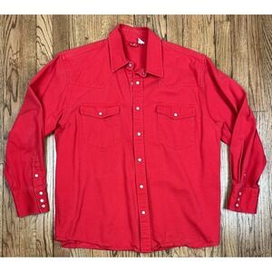 Vintage Marlboro Pearl Snap Shirt Red Denim‎ Heavyweight Pockets Men's Sz Large